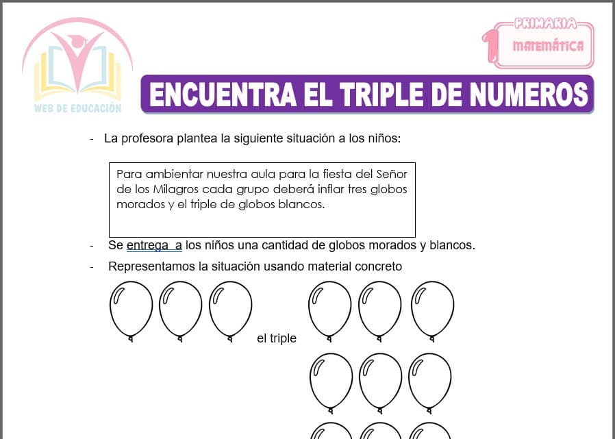 Encuentra el triple de números para primero de primaria